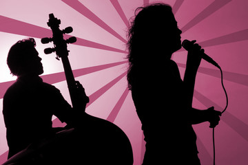 a singer and a stand up base silhouette