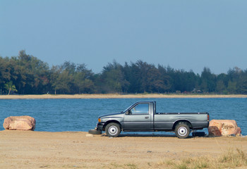 pickup truck at the waterfront