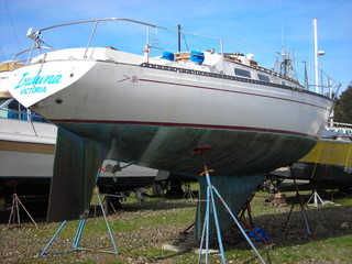 sailboat in drydock