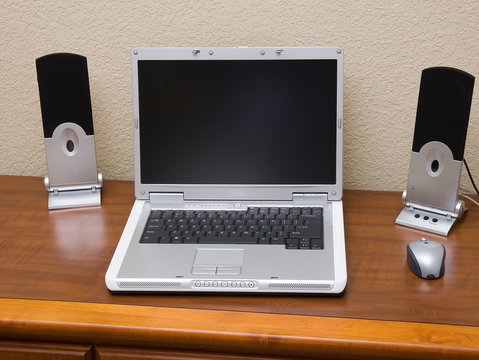 laptop and speakers