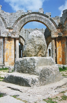 column of simeon stylites in ruins of basilica