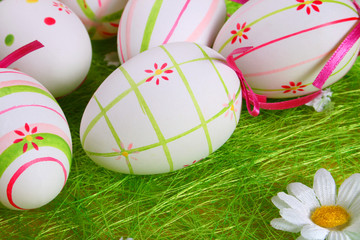 closeup of several easter eggs