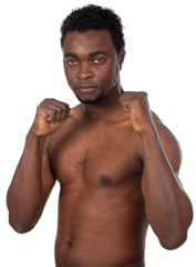 young african boy in defensive attitude