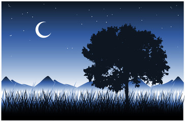tree and grass at night (vector)