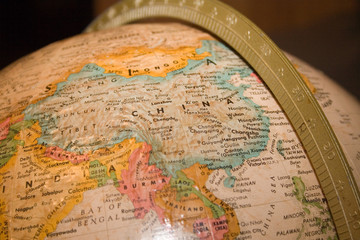 china closeup on globe