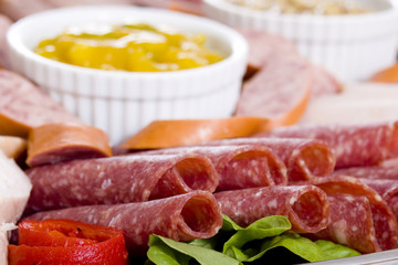 close up cold meat catering platter