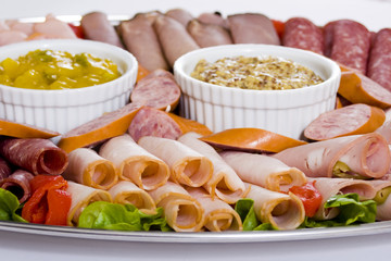 close up cold meat catering platter