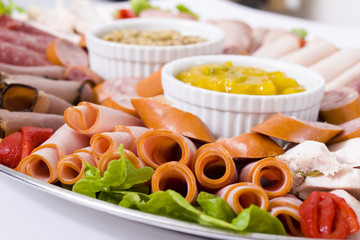 close up cold meat catering platter