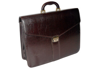 business leather suitcase (brown) - isolated