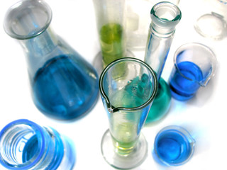 laboratory glassware on white