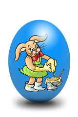 häsin auf blaues ei