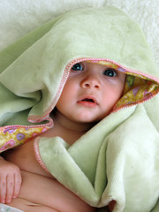 baby with blanket on head