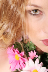young woman and daisies