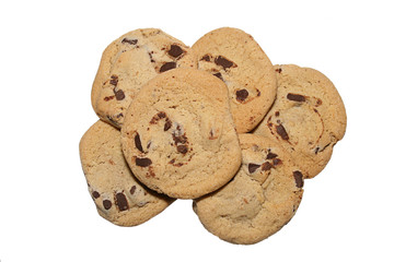 looking down at a plate of chocolate chip cookies