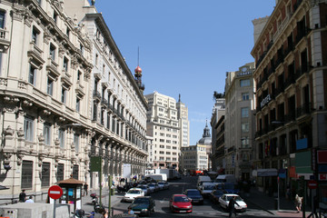 sevilla street in the center of madrid with a contrast of alight