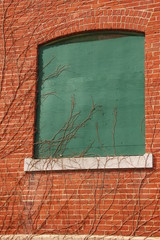 boarded up arched window
