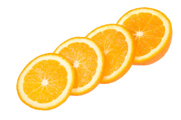 four slices of orange in diagonal row