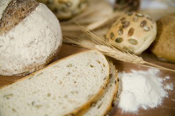 fresh different kinds of bread with sour and wheat