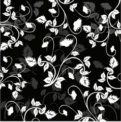 Papier Peint photo Lavable Fleurs noir et blanc fond floral - illustration