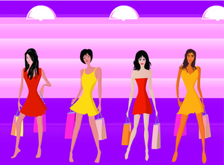 shopping girls - illustration