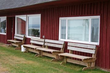 benches on lakeshore