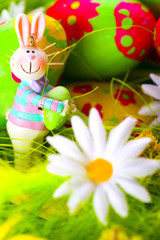 easter bunny and painted eggs
