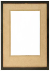 an old wooden photo frame with yellowing card.