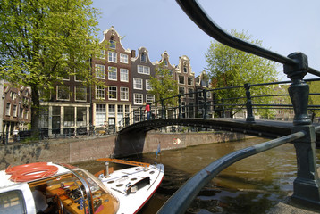 amsterdam canal with sight seeing boat