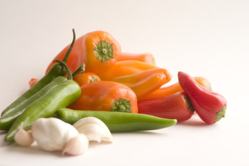 fresh bell peppers, hot chillies and garlic