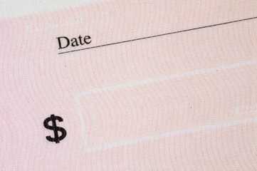 empty cheque. closeup.