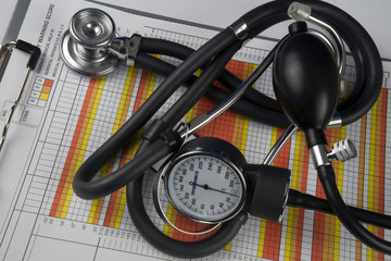 medical charts with stethoscope