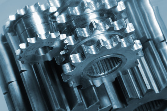 gear mechanism in metallic blue