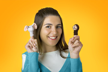 woman with puppets