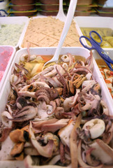 ready to eat squid on display