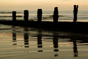 groynes reflected in the sand