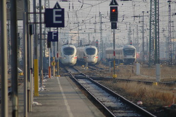 trains entering station in leipzig, germany