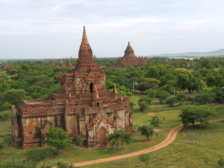 landscape view with the river and two buddhist temples, bagan, m