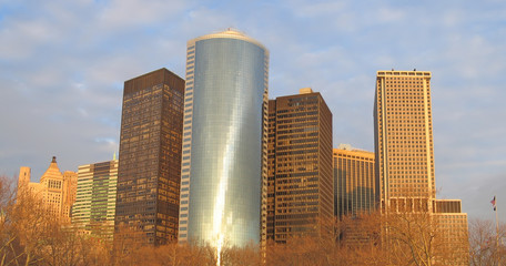 sunset on the building tower skyline, new york, panorama