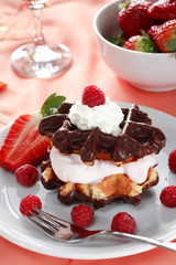 waffle dessert with yogurt and fruits