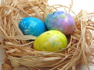 easter eggs in a nest