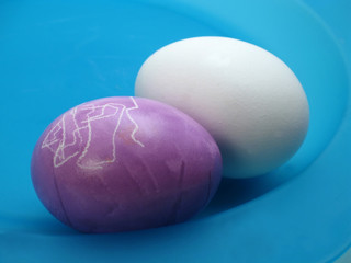 two eggs on blue