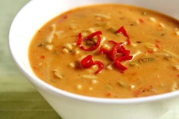 closeup of laksa soup