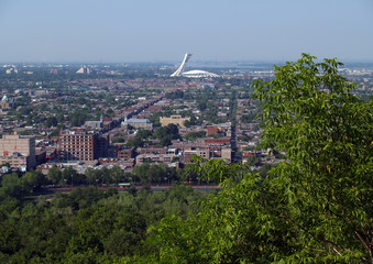 Fototapeta na wymiar the aerial view of montreal's olympic stadium