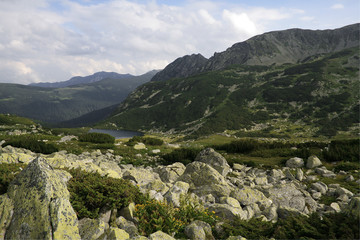 mountain landscape with little mountain lake