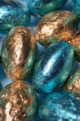 blue and gold foil eggs