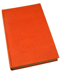 an old hardback book with a textured orange cover.