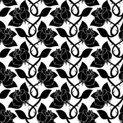 Door stickers Flowers black and white roses_wallpaper