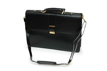 black leather briefcase isolated on the white