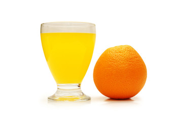 fresh orange and juice isolated on white