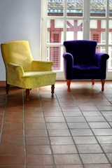 two colorful armchairs